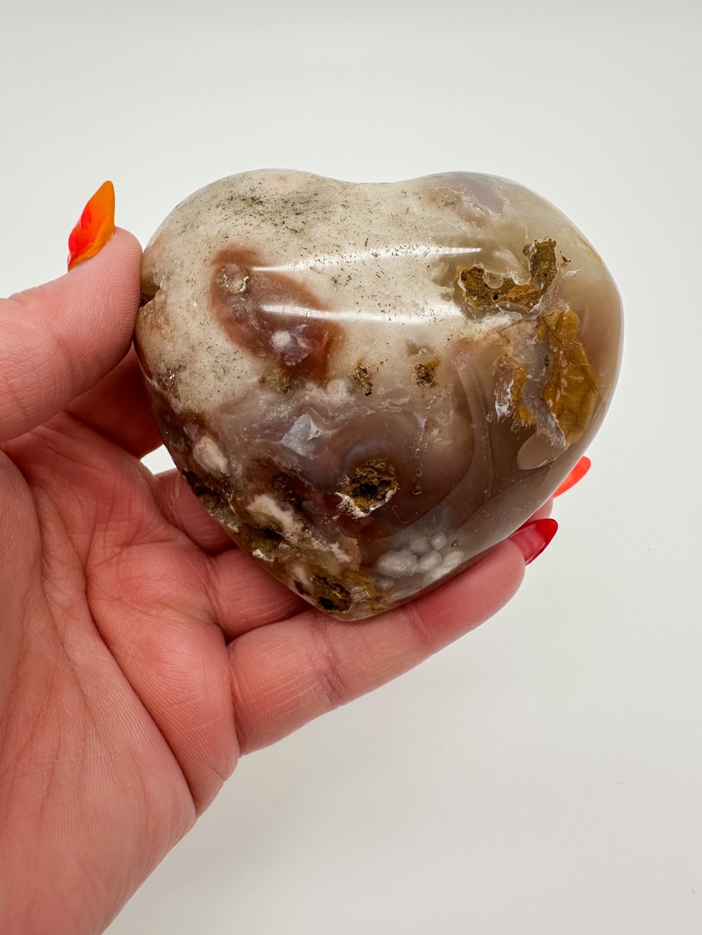 Polished Agate Heart Stone - Brown and Cream Decorative Accent